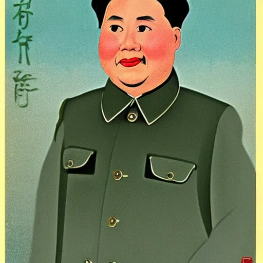 Prompt: chairman mao as a cute disney animation character in 1 9 5 5