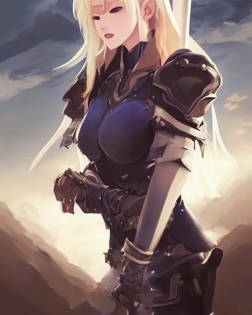 Image similar to An anime portrait of Enji Night as a blonde huntress from Skyrim, by Stanley Artgerm Lau, WLOP, Rossdraws, James Jean, Andrei Riabovitchev, Marc Simonetti, and Sakimichan, tranding on artstation, ultra realistic