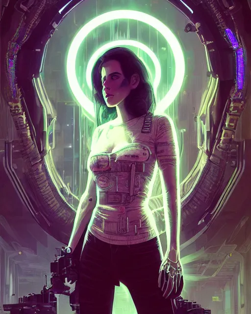 Image similar to portrait of lana del rey as a cyberpunk cyborg. roses, sci - fi, intricate abstract upper body intricate artwork, by tooth wu, wlop, beeple, dan mumford. concept art, octane render, deviantart, greg rutkowski, cinematic arthouse, key art, hyper realism, iridescent accents