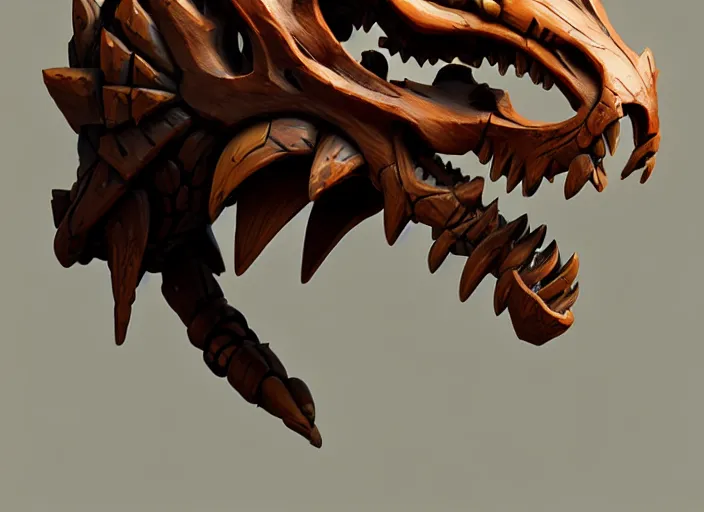 Image similar to brown wooden festeroot dragonskull treant head, stylized stl, 3 d render, activision blizzard style, hearthstone style, darksiders art style, greg rutkowski style