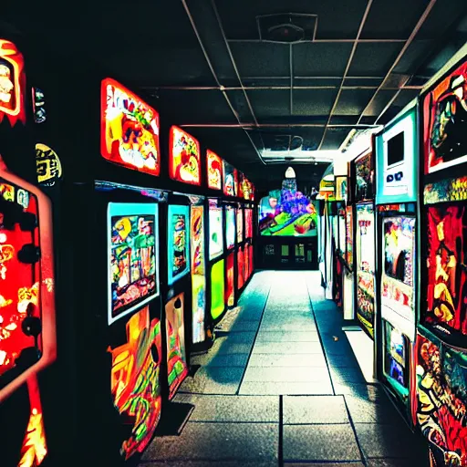 Image similar to liminal space, japanese arcade, eerie vibes, SCP