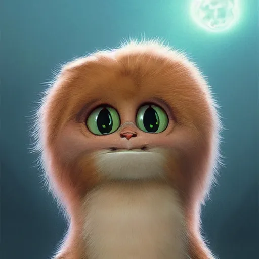 Prompt: cutie fluffy creature jom carrey, digital art, 3 d, octave render, masterpiece, mega detailed, pixar, disney, vivid illustration, cartoon, fantasy, by george stubbs, artgerm, in the style of ghibli kazuo oga, pastel fur