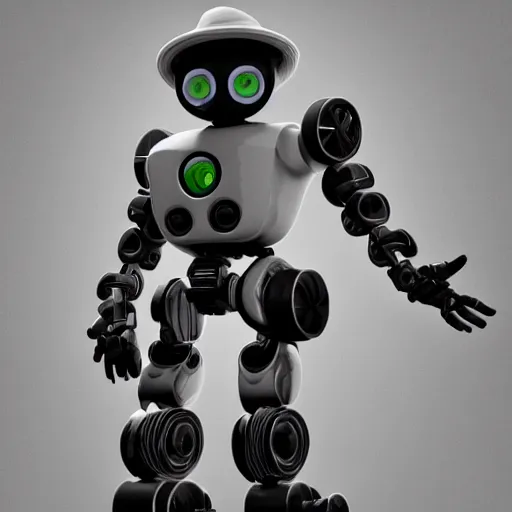 Image similar to a black and white photo of a robot, an ambient occlusion render by senior character artist, featured on zbrush central, toyism, zbrush, sketchfab, ambient occlusion