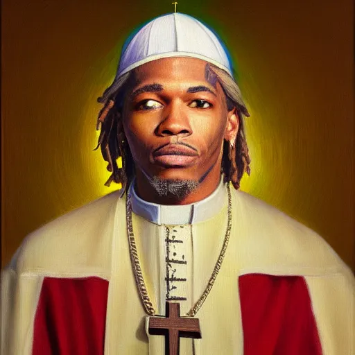 Image similar to portrait of the holy father, fetty wap, religious, oil on canvas by william sidney mount, trending on artstation,