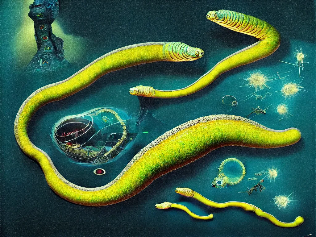 Image similar to highly detailed photo of giant radioactive planarian, trending on deviantart, neo surrealism, sharp focus, a lot of little details, octane, masterpiece, art by max ernst