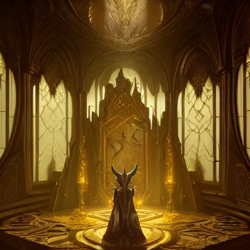 Prompt: long shot of the throne room of an elven castle, very sofisticated, marble and gold, by peter mohrbacher and dan mumford and nekro, cgsociety, volumetric light, 3 d render