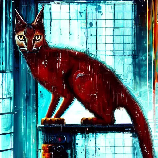 Image similar to cyberpunk cute caracal in a bathtub, by Alena Aenami, by Guy Denning