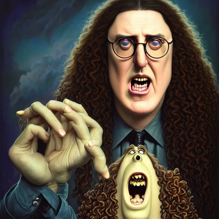 Prompt: Weird Al Yankovic in Monster’s Inc., Pixar, diffuse lighting, fantasy, intricate, elegant, highly detailed, lifelike, photorealistic, digital painting, artstation, illustration, concept art, smooth, sharp focus, art by John Collier and Albert Aublet and Krenz Cushart and Artem Demura and Alphonse Mucha