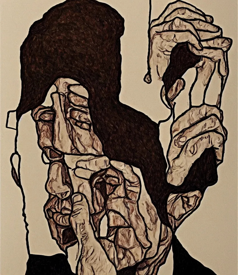 Image similar to a line art portrait of singer leonard cohen, inspired by the work of egon schiele.