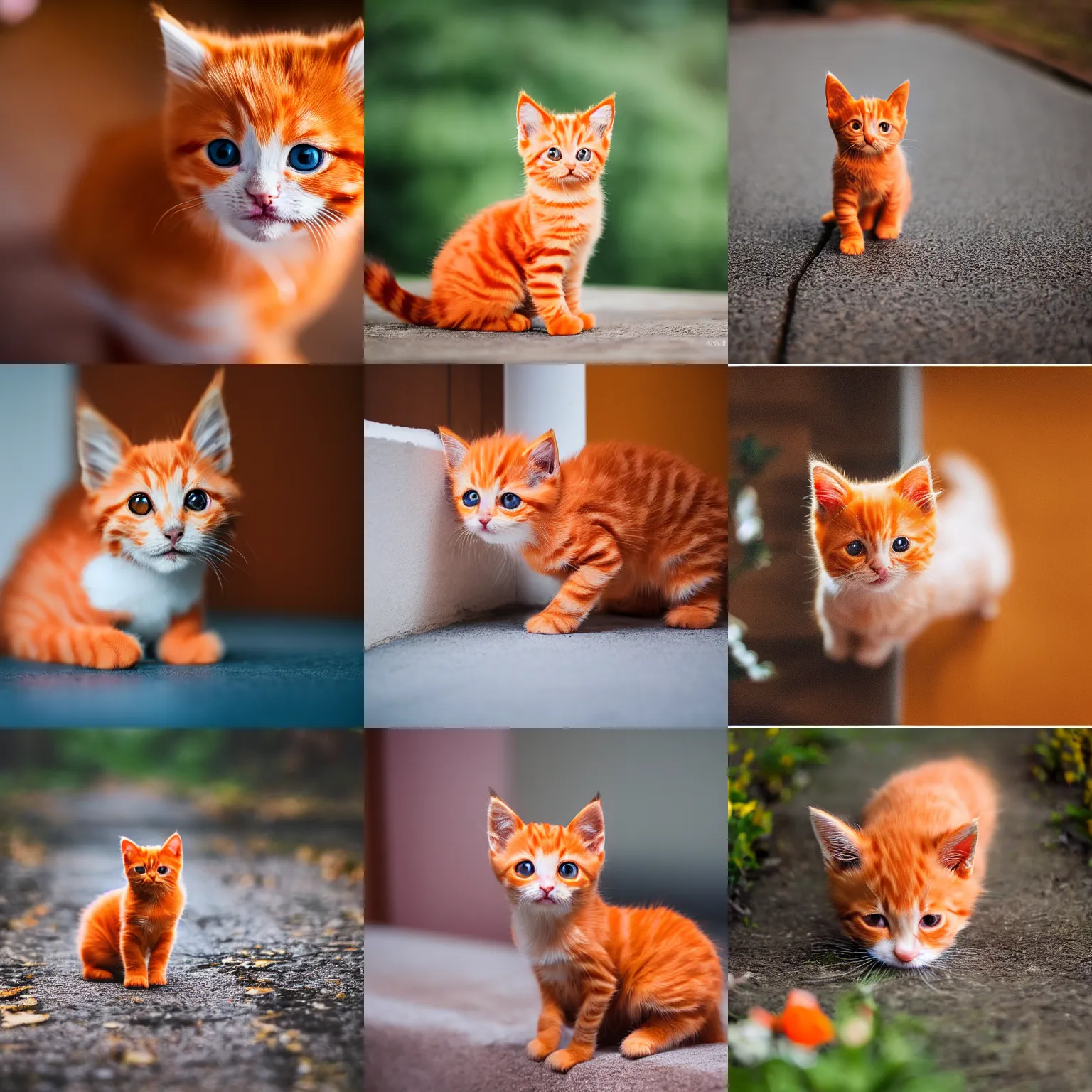 Prompt: A cute little orange kitten, Canon EOS R3, f/1.4, ISO 200, 1/160s, 8K, RAW, unedited, symmetrical balance, in-frame