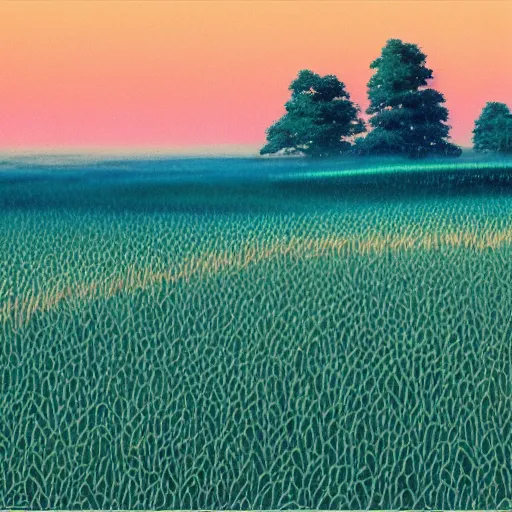 Image similar to sharp focus, breath taking beautiful, Aesthetically pleasing, gouache field of grain at golden hour, digital concept art background by Hayao Miyazaki and Studio Ghibli, fine art, official media, high definition, illustration, ambient lighting, HDR, HD, 8K, award winning, trending, featured, masterful, dynamic, energetic, lively, elegant, intricate, complex, highly detailed, Richly textured, Rich vivid Color, masterpiece.