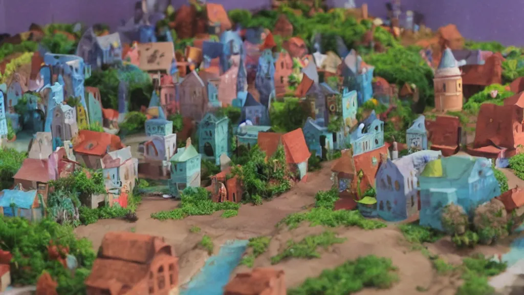 Prompt: A small city in a claymation style