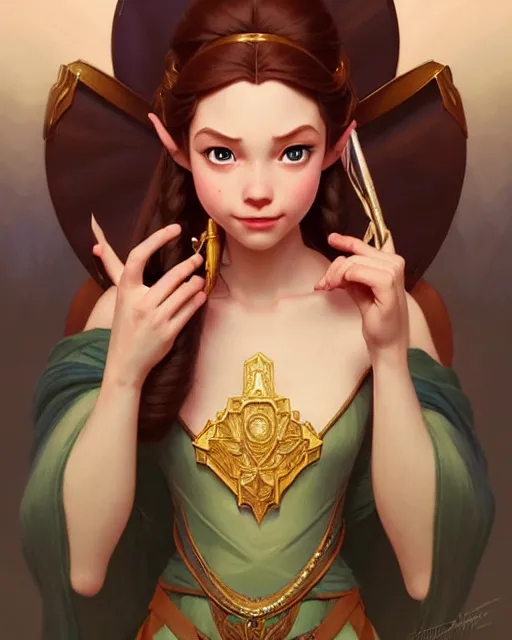 Image similar to portrait of disney zelda, intricate, elegant, highly detailed, my rendition, digital painting, artstation, concept art, smooth, sharp focus, illustration, art by artgerm and greg rutkowski and alphonse mucha and uang guangjian and gil elvgren and sachin teng, symmetry!!