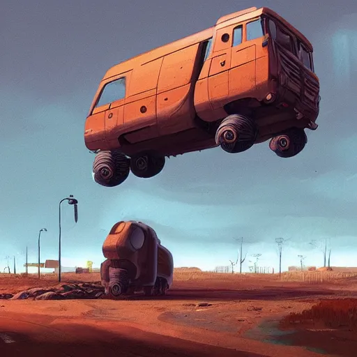 Image similar to concept art of a rusty sci - fi truck, by simon stalenhag