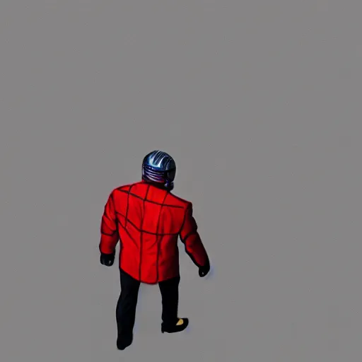 Prompt: isometric view, man with a red jacket walking toward a red futuristic racing motorbike, pencil drawing, panoramic view, wide angle, ultra realistic, intricate details, cyberpunk, ultra detailed, sharp focus, trending on artstation