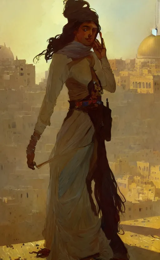 Prompt: a personification of the country palestine, highly detailed, digital painting, artstation, concept art, sharp focus, illustration, art by greg rutkowski and alphonse mucha