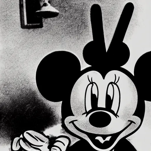 Prompt: gruesome found footage horror of mickey mouse eating flesh, analog horror 1990