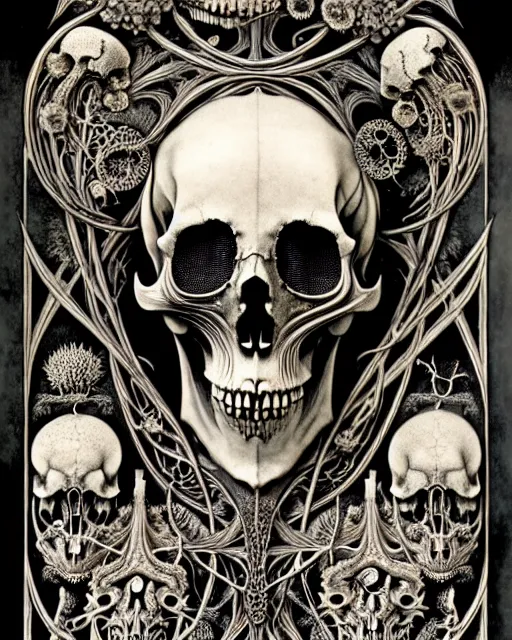 Image similar to art forms of nature by ernst haeckel, memento mori by arthur rackham, ornate antique porcelain beautiful skull mask, ultrasharp, photorealistic, hyperdetailed, octane render, polished, art nouveau, neo - gothic, gothic, intricate ornamental organic filigree, art nouveau botanicals, art forms of nature by ernst haeckel, horizontal symmetry, symbolist, visionary