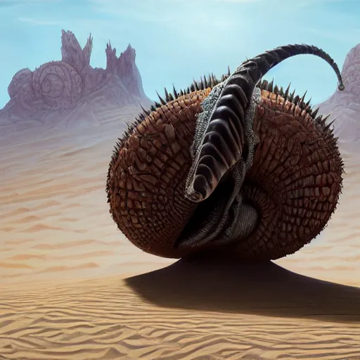 Prompt: cinematic shot, hyper realistic, hyper detailed, dune sandworm - the sarlacc - hybrid, fantasy photography, arrakis desert environment, digital painting, volumetric radiant lighting, featured on artstation, a masterpiece, unreal 5 engine rendered, octane highly render, sharp focus, incredible art by artgerm, greg rutkowski, deak ferrand and george lucas