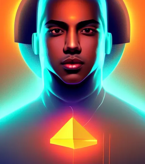 Image similar to symmetry!! egyptian prince of technology, solid cube of light, hard edges, product render retro - futuristic poster scifi, lasers and neon circuits, brown skin man egyptian prince, intricate, elegant, highly detailed, digital painting, artstation, concept art, smooth, sharp focus, illustration, dreamlike, art by artgerm