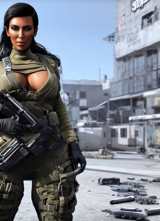 Image similar to game still of kim kardashian as a call of duty skin in call of duty.