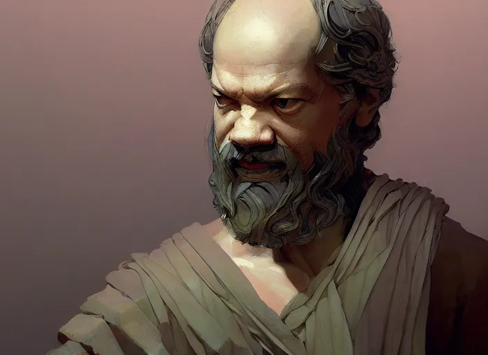 Prompt: portrait of socrates - art, by wlop, james jean, victo ngai! muted colors, very detailed, art fantasy by craig mullins, thomas kinkade cfg _ scale 8