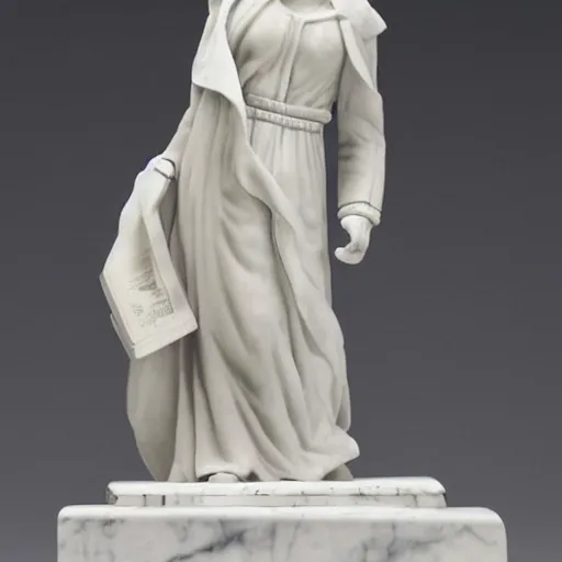 Image similar to a marble sculpture of a cute female doctor in white coat by michelangelo