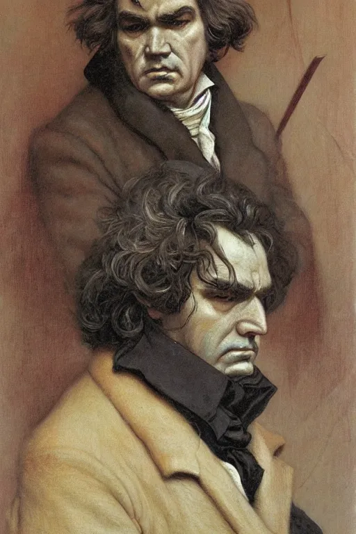 Prompt: a portrait of beethoven by wayne barlowe, gustav moreau, goward,  Gaston Bussiere and roberto ferri, santiago caruso, and austin osman spare, ((((occult art))))