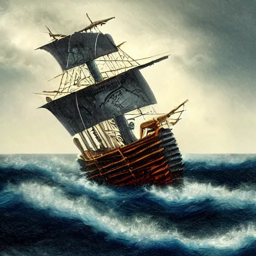 Image similar to pirate ship on a stormy sea