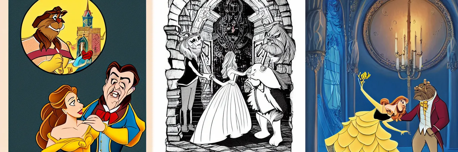 Prompt: Beauty and the Beast, illustrated by Alexander Zick