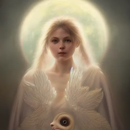 Image similar to A beautiful digital painting of a baby female Seraphim, princess, the moon behind her, intricate, cinematic lighting, highly detailed, digital painting, Artstation, concept art, smooth, sharp focus, illustration, art by Tom Bagshaw, Artgerm and Greg Rutkowski