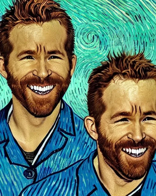 Image similar to ryan reynolds laughing maniacally by vincent van gogh