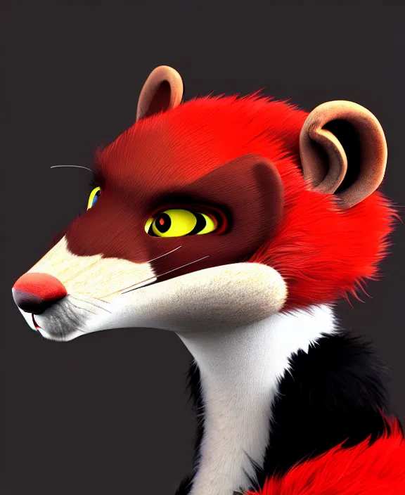 Image similar to furry - male - red - black - weasel - detective - fursona, ray tracing, photorealistic, trending on weasyl