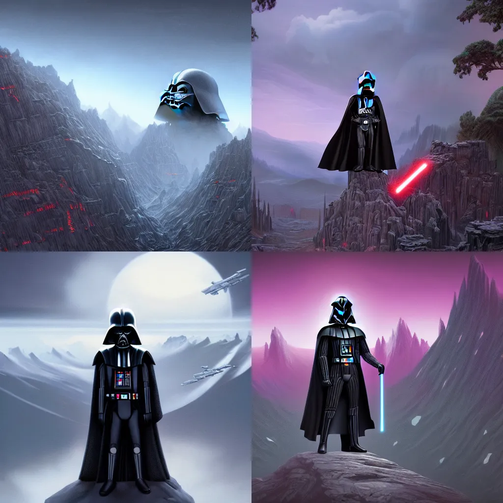 Prompt: highly detailed matte painting of darth vader by dan mumford and lisa frank, unreal engine, concept art, trending on artstation, no black