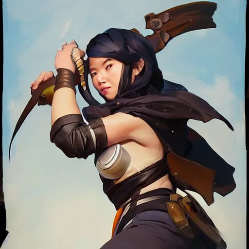 Image similar to greg manchess portrait of partially armored girl sorcerer as overwatch character, matte painting, bold shapes, hard edges, by huang guangjian, gil elvgren, sachin teng. in a beautiful landscape full of emotions, cgsociety masterpiece, artstation trending, by rossdraws, ghibli, kimi no na wa, greg rutkowski, simon stalberg, greg manchess