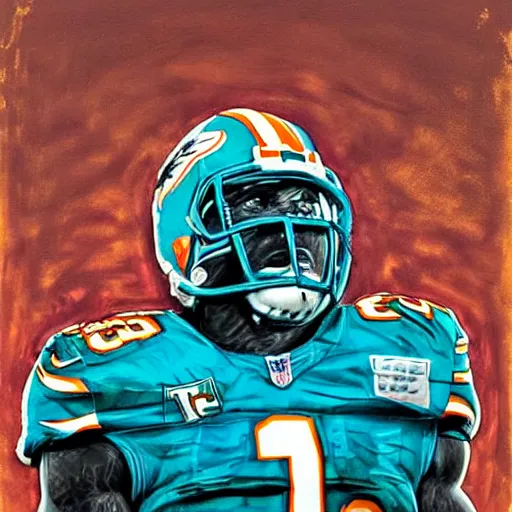 Image similar to portrait of tyreek hill, determined, great detail, looking to the sky, superbowl, miami dolphins