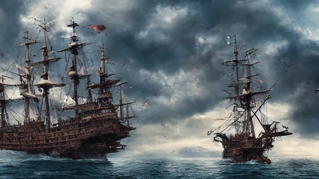 Prompt: Epic shot from a feature film depicting the arrival of the first Portuguese explorers to Japan, 4k