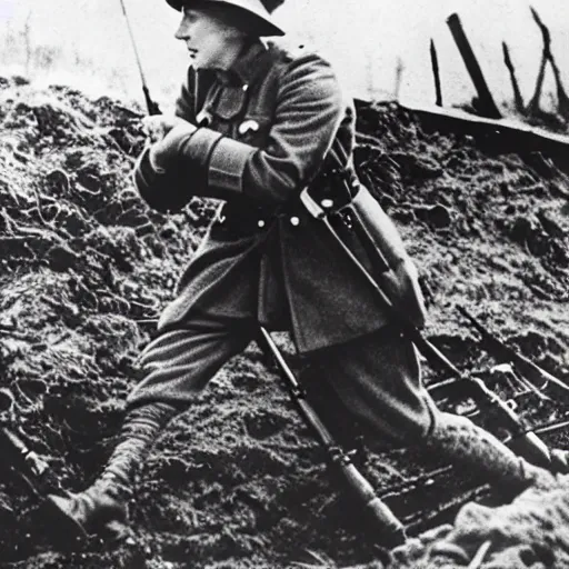 Image similar to photo of queen elizabeth ii fighting in the trenches in ww 1