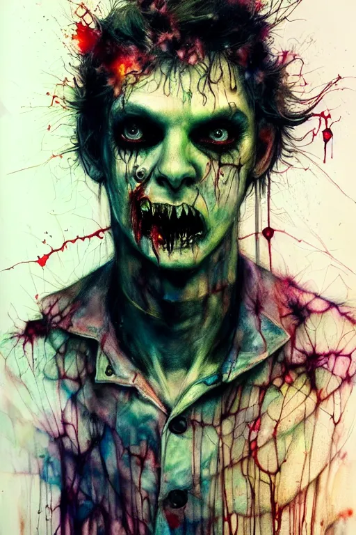Prompt: zombie cop by agnes cecile, enki bilal, brian froud, bernie wrightson, intricated details, 3 / 4 view, full body portrait, extremely luminous bright design, horror, pastel colours, toxic drips, autumn lights