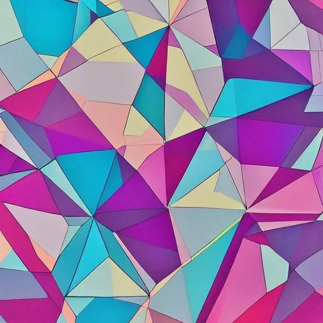 Image similar to abstract geometric art, optical illusion, crystals, crystal formation, quartz, silo, shapes and colours, paper cut out, sense of depth, pastel colour palette, just beautiful