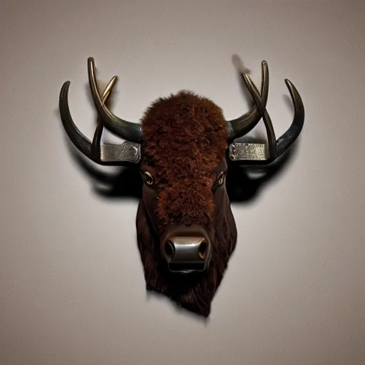 Image similar to hunting trophy bison head nailed to the wall