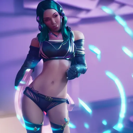 Image similar to still of pretty Samira (League of Legends) in KDA More music video. 3d render, octane render, game art, realistic, highly detailed, trending on artstation, 4k, trending on artstation, pixar, cgsociety, unreal engine 5, redshift render, trending on artstation, blender, behance, cg