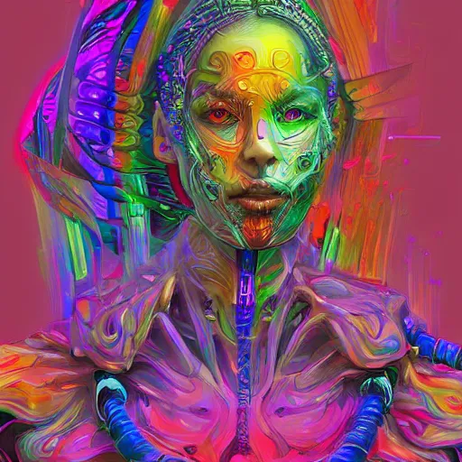 Image similar to extremely psychedelic cyborg queen of lsd. intricate, elegant, highly detailed, photorealistic digital painting, artstation.