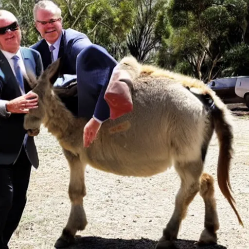 Image similar to scott morrison riding on a donkey