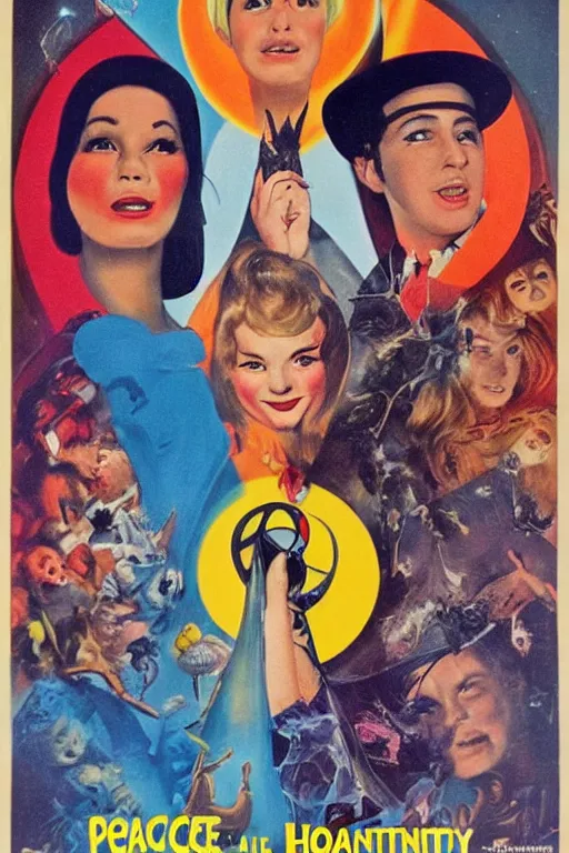 Image similar to movie poster for peace and love and harmony witch, 1 9 6 0 s