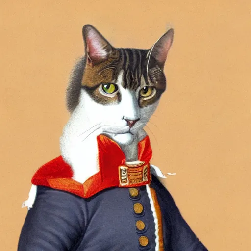 Prompt: napoleon as a cat holding a cheese digital concept art