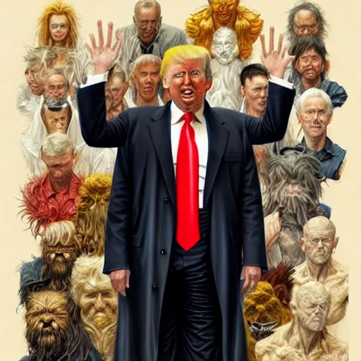 Image similar to highly detailed full portrait of donald trump, art by donato giancola and ruan jia and carl larsson and magali villeneuve. trending on artstation, intricate details, energetic composition, golden ratio, concept art, illustration, elegant art
