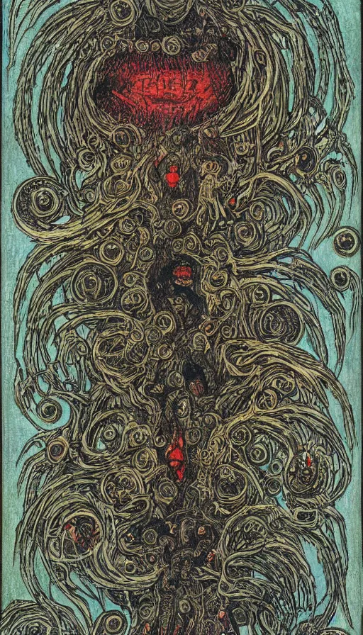 Image similar to a storm vortex made of many demonic eyes and teeth, by ivan bilibin,