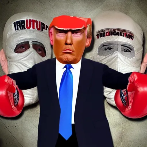 Image similar to trump as a boxeo fighter with a mexican mask.