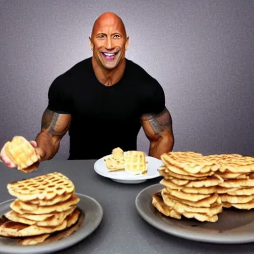 Prompt: Dwayne Johnson eating eggos